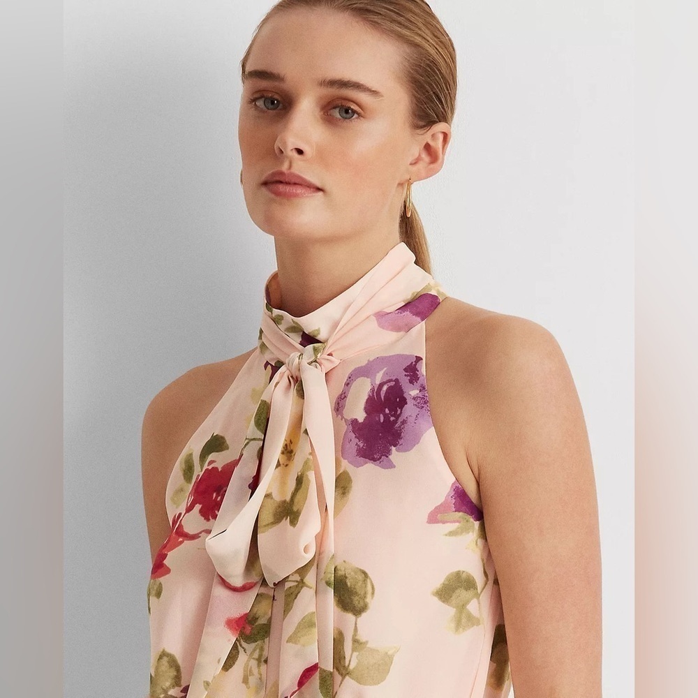 LAUREN RALPH LAUREN Floral Chiffon Sleeveless Dress 12​ - Picture 4 of 10